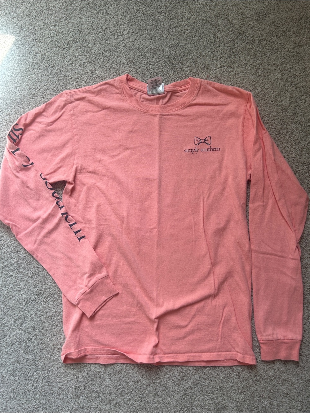 Simply Southern Coral Long Sleeve Tee with Bow Logo